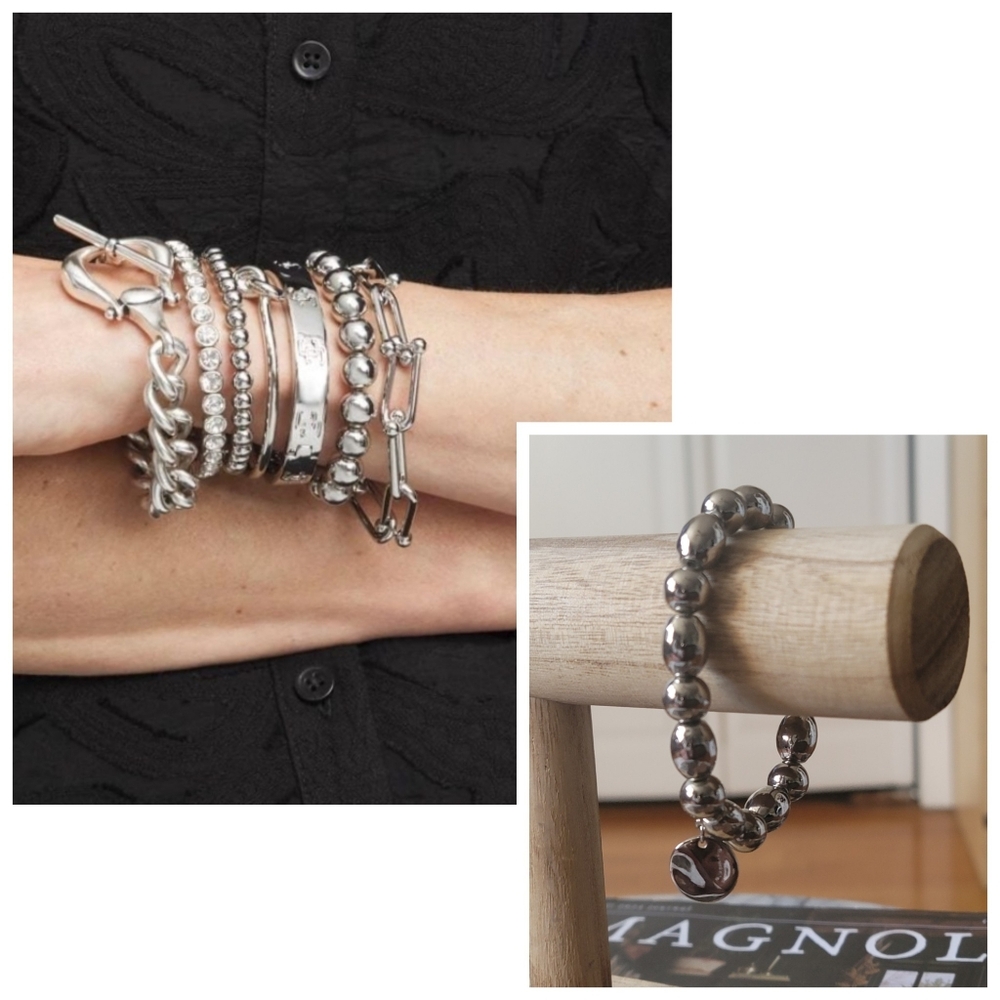 CHICO'S Silver Stretch Beaded Bracelet